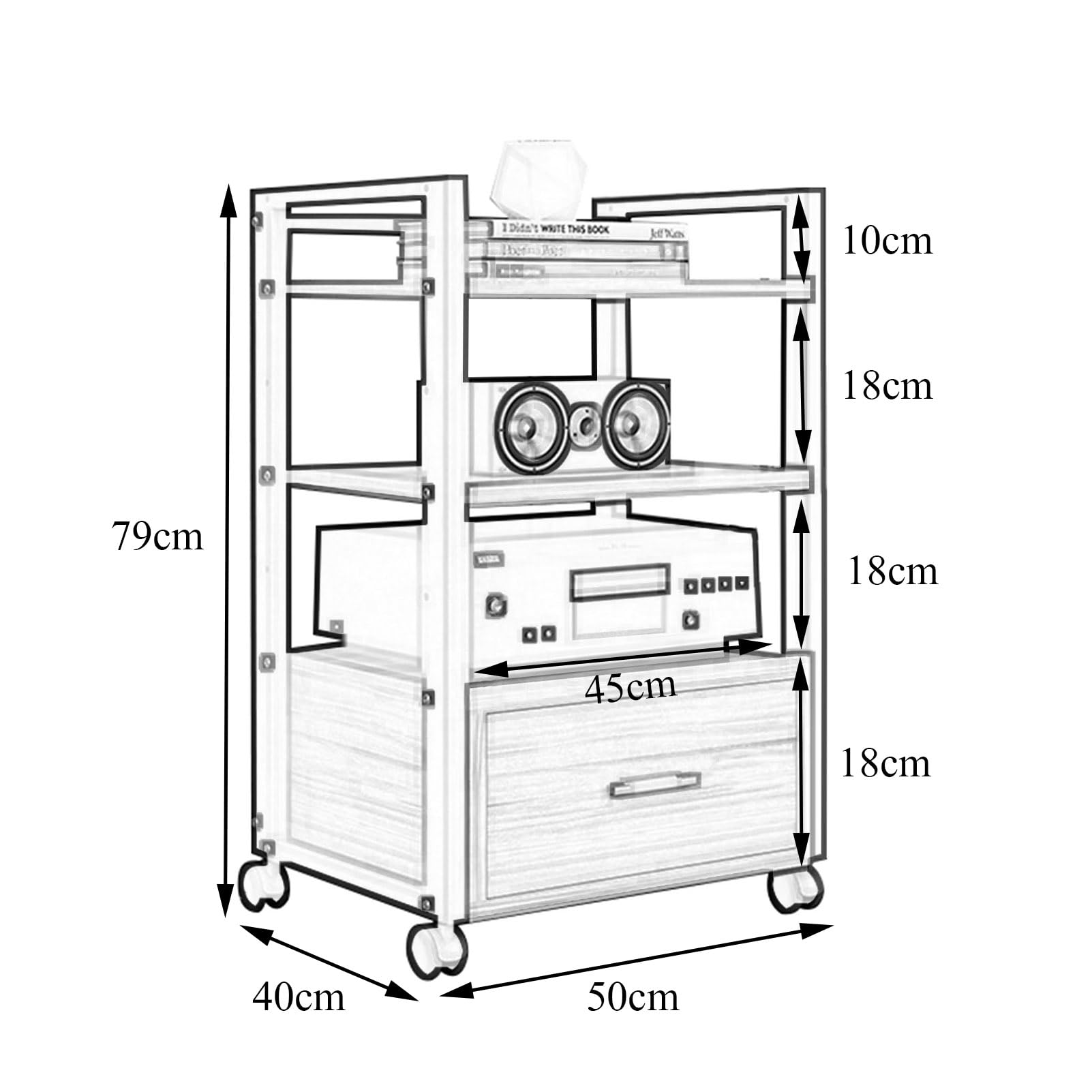 Supporto multimediale AV a 3/4/5 Livelli con cassetto, mobiletto HiFi Audio Video Mobile Stereo mobiletto TV Lettore CD unità di archiviazione componenti, scaffale per al