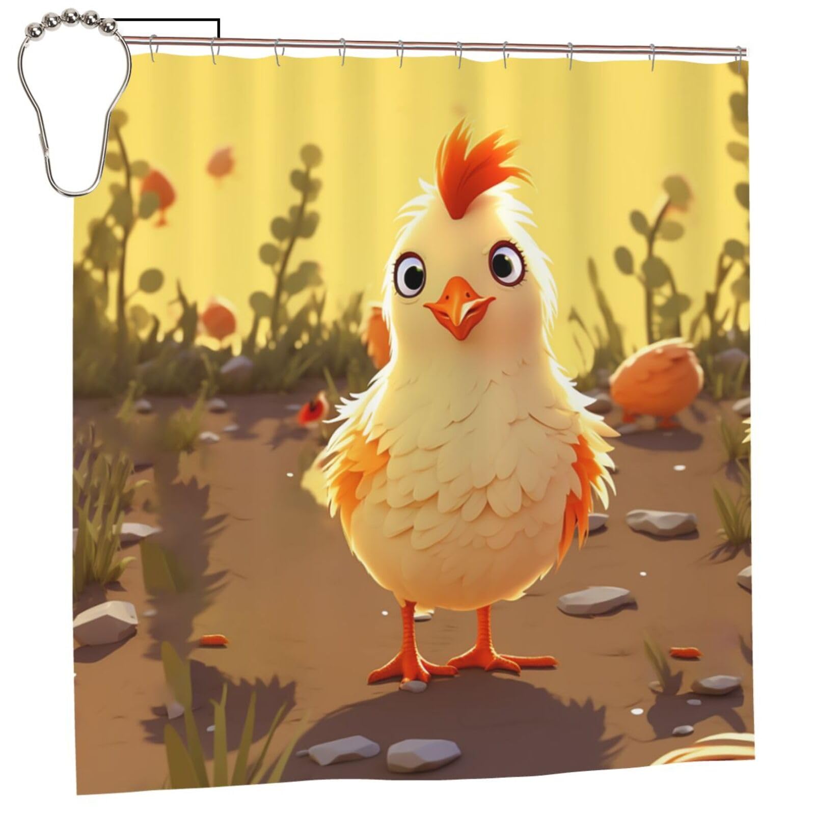 FodPand Chicken Chick Shower Curtain 70"x70" Waterproof Long Bathroom Curtain Heavy Duty Thick Cloth Bath Curtain Set with Hooks, Modern Abstract Art Pattern Bathroom Shower Curtains