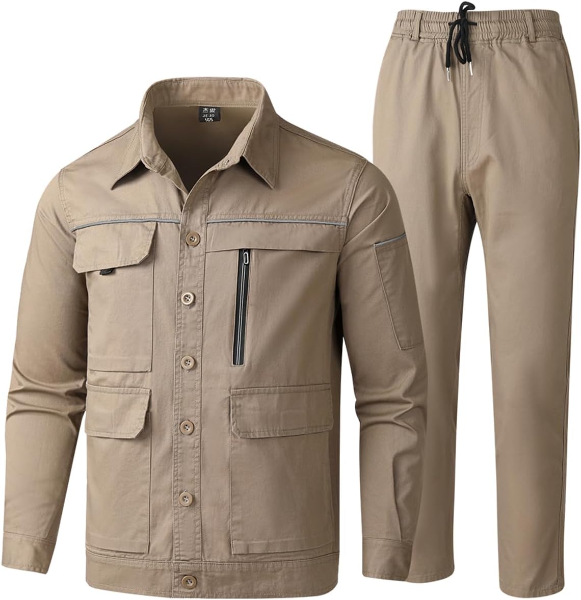 YOUTHUP Men's 2 Pieces Safety Jackets Work Uniform Reflective High Visibility Work Suit Pocket Jacket Outdoor Workwear Set