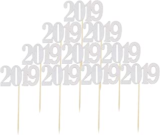 JANOU 2019 Silver Glitter Cake topper Cupcake Toothpick Toppers for Wedding Birthday Graduation New Year Party Favors Pack 10pcs - coolthings.us