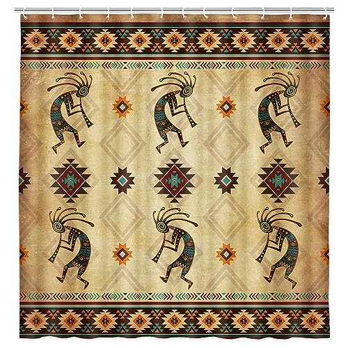 Veivian Western Southwestern Shower Curtain, Native American Tribal Kokopelli Ethnic Bath Curtain, Hipster Navajo Aztec Geometric Boho Bathroom Accessories For Bathroom Curtain Liner With Hooks thumb #3