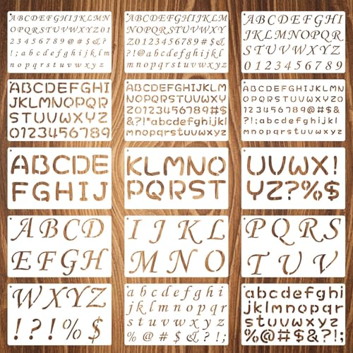 Wemoralix 15 Pack Alphabet Stencils for Painting Reusable Letter and Number Templates for DIY Crafts & Art Projects Multi-Size
