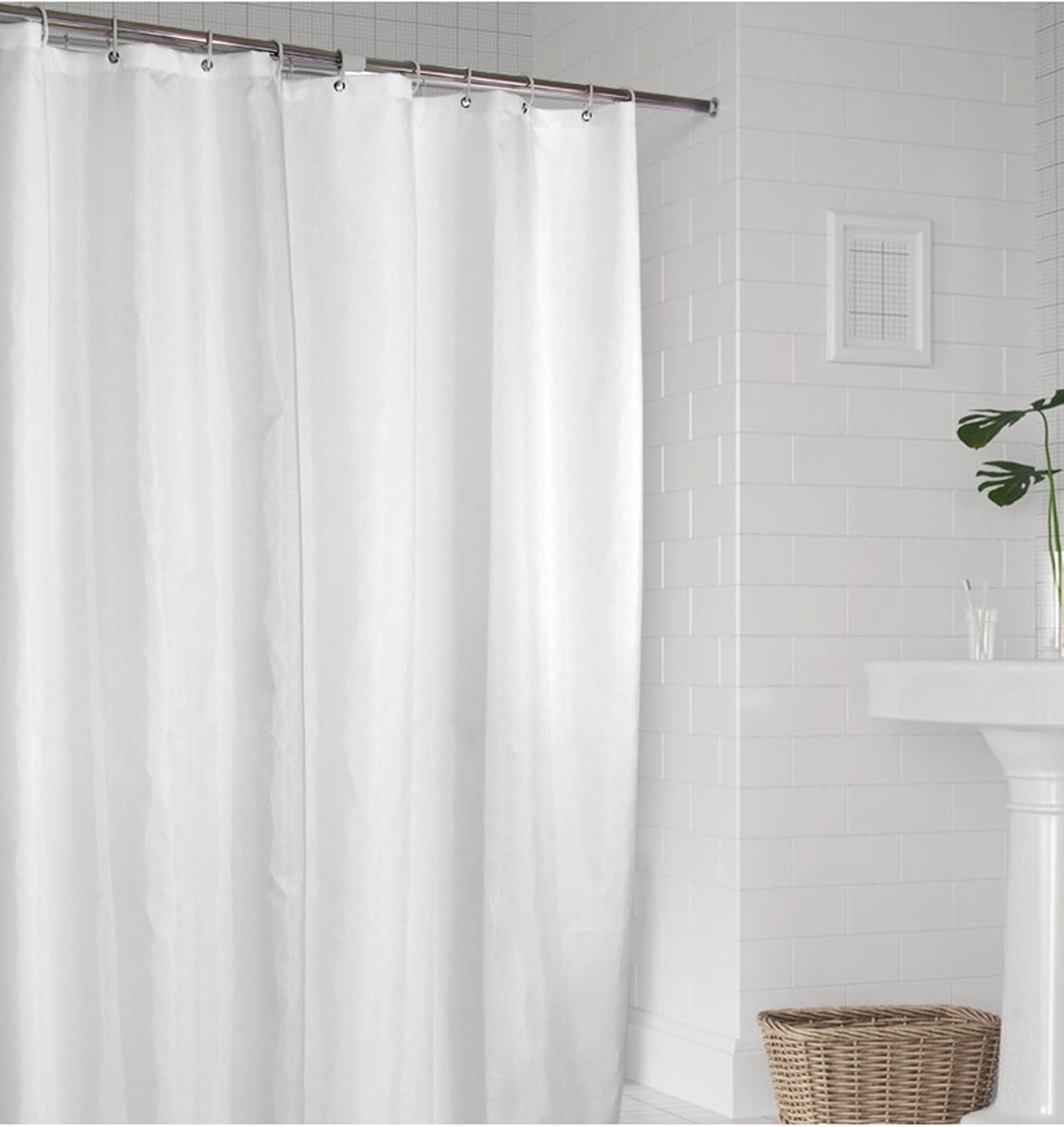 Bathroom Shower Curtain, Polyester Solid Color Black Shower Curtain with Metal Grommets and Plastic Hooks Black, 118 x 79 in (300x200cm)