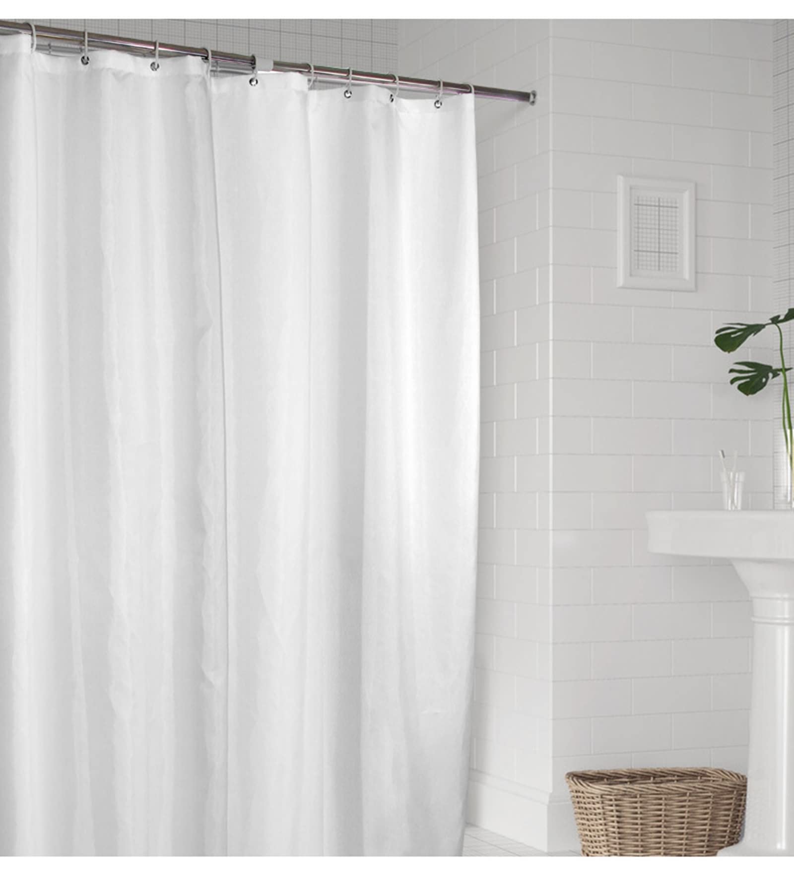 Tenda per Doccia con Anelli, Poliestere Bianco Tinta unita Bianco Tenda doccia per bagno vasca da bagno, 220x200cm