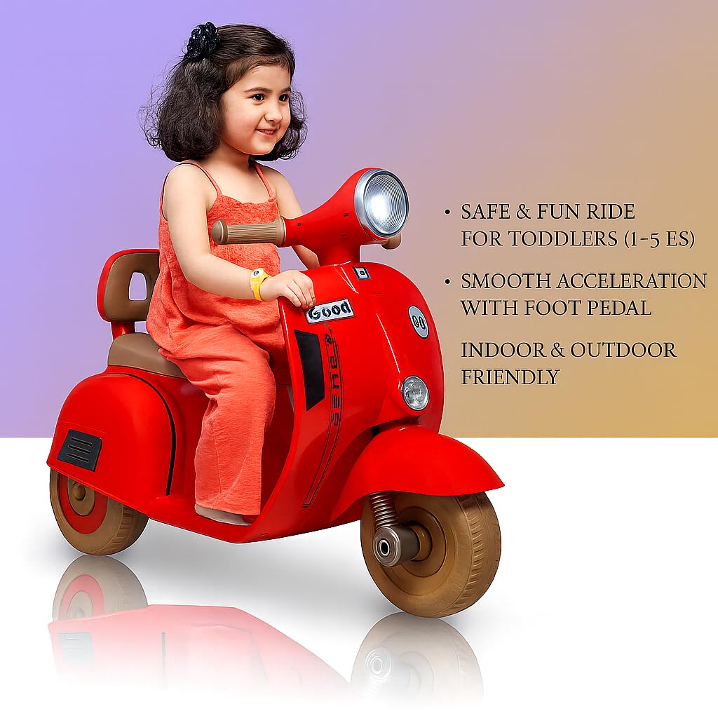 Toyify Rechargeable Battery Operated Vespa Scooter for Kids, Ride on Toy scooty with Light & Music | Electric Bike for Baby 1 to 4 Years Boys Girls (Red) - Image 4 thumbnail