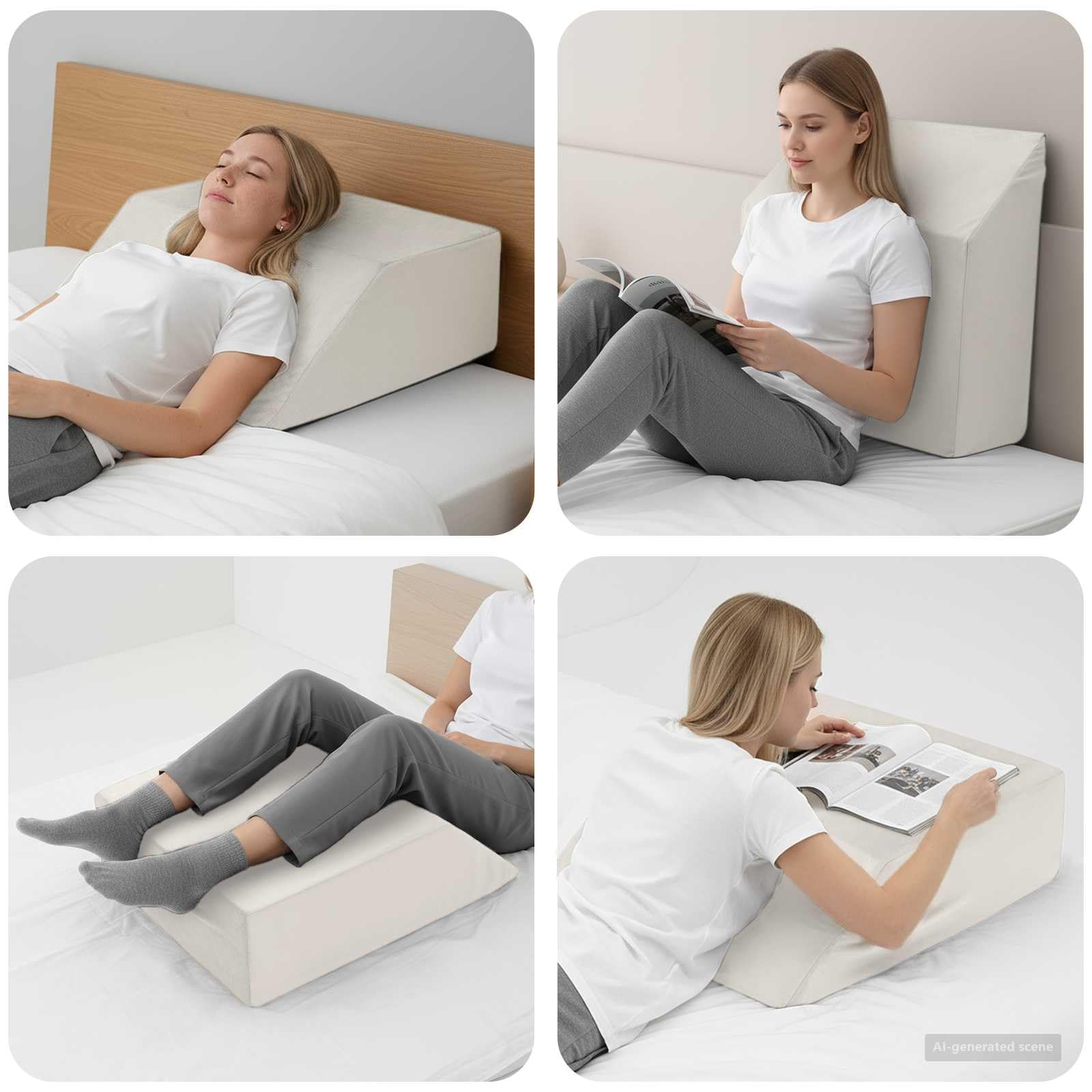 Fengshui Poduszka na nogi uniwersalna biała 63 x 52 x 19,5 cm pianka PU | Miękki aksamitny pokrowiec, zdejmowany pokrowiec, mocne wsparcie, wszechstronne zastosowanie