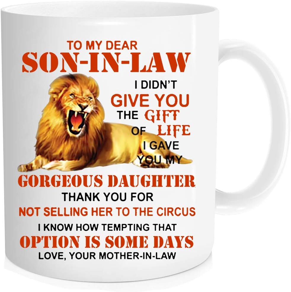 Obediently To My Dear Son In Law Mug- Dear Son-in-law Christmas presents mugs,Lion Mother In Law To My Dear Son In Law Mug,Son in law from Mother-in-law coffee cup , 11 oz Novelty Mug