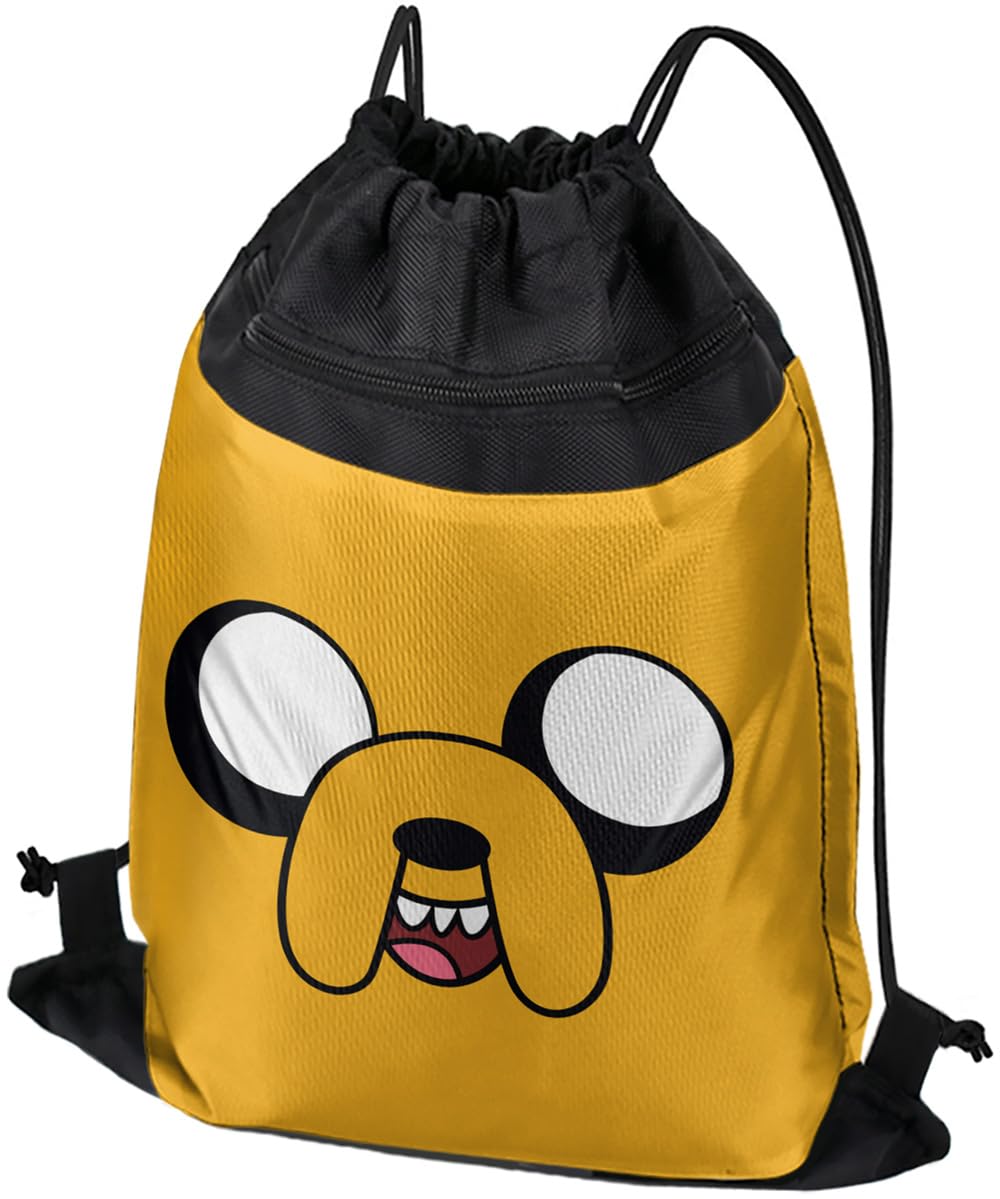 LOGOVISION Adventure Time Jake Head Drawstring Backpack Sports Bag Sackpack 17" x 13", Perfect for Gym, Yoga or Practice