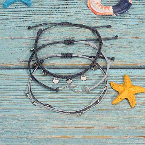 Image of Waterproof String Anklets Cute Beaded Ankle Bracelets Beach Wave Anklet Stainless Steel Coin Boho Ankle Jewelry for Women