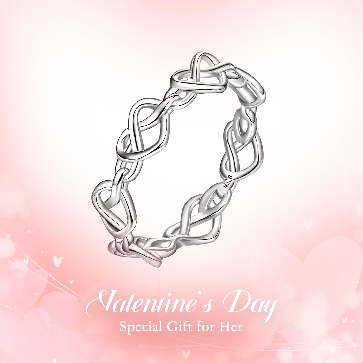 EVER FAITH Dainty Love Heart Rings for Mothers Day/Valentines/Christmas, 925 Sterling Silver Friendship Mother Daughter Lover Knot Bond Wedding Promise Band Ring for Women