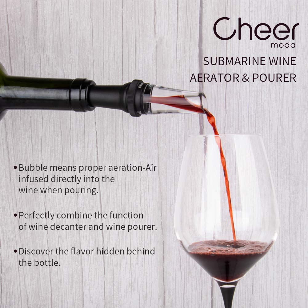 CHEER MODA Aérateur de vin – Bec verseur d'aération de vin de qualité supérieure, bec verseur portable, meilleur cadeau pour les amateurs de vin et les amateurs de vin, noir