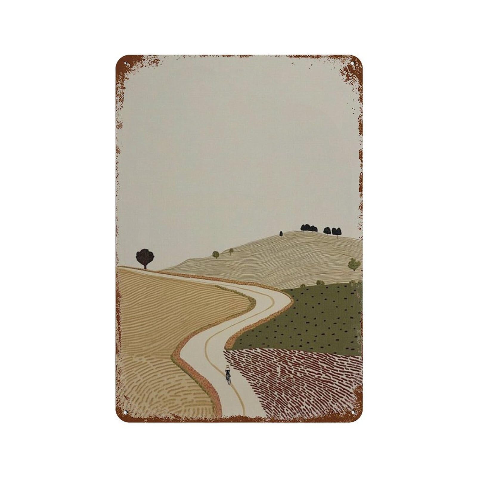 xiaoxiaoshen Countryside Landscape Style Rolling Hills Minimalist Nature Scenic Road Rural Wall Decor Art Metal Tin Poster Modern Home Decor Art Home Bar Shop Decorations Vintage Sign 30x20cm