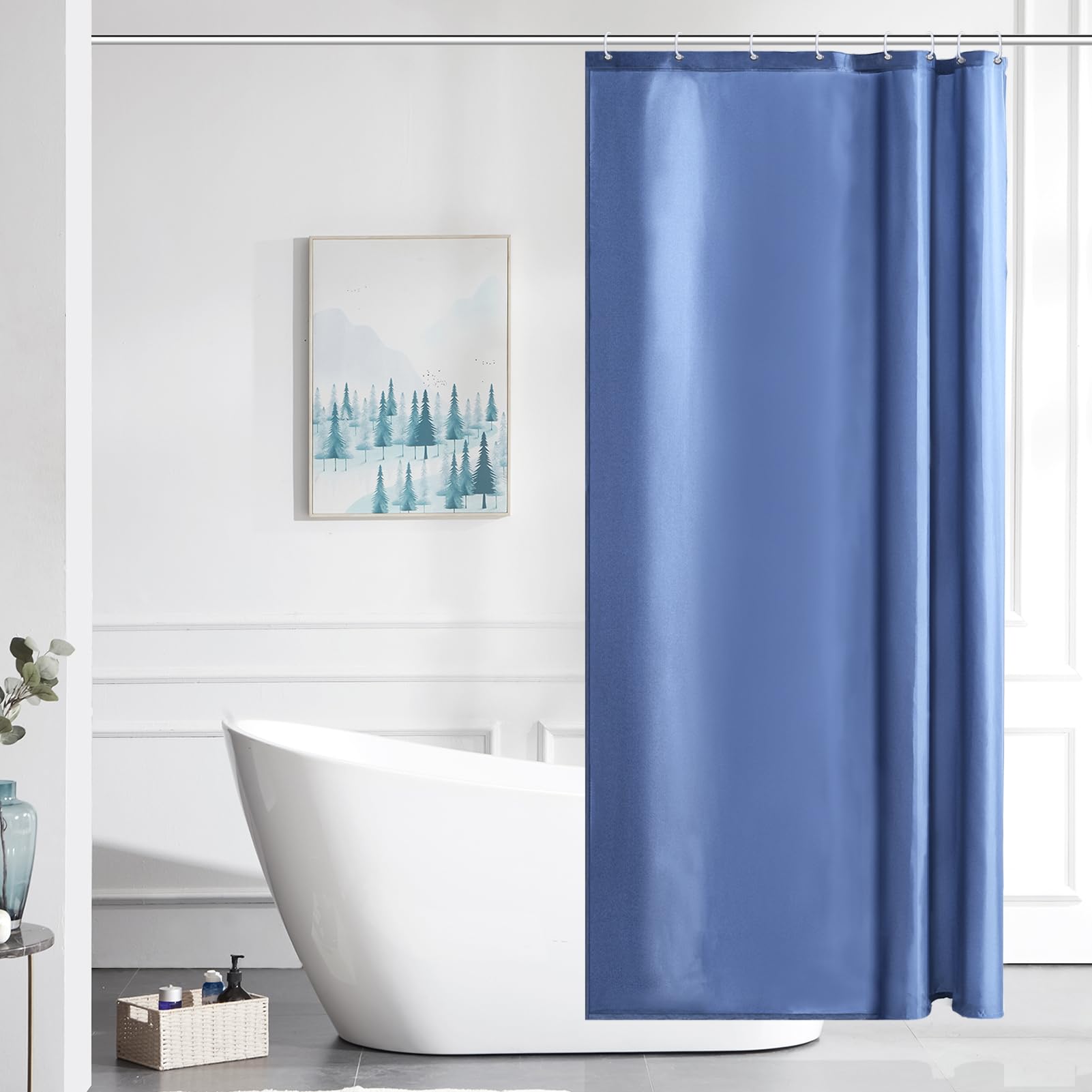 Furlinic Shower Curtain Mould Proof Resistant Wetroom Bathroom Polyester Fabric White 7ft Shower Curtains Liner Waterproof Rustproof Washable Weighted with 12 Hooks Extra Long 180x210cm 72x84. — view 117