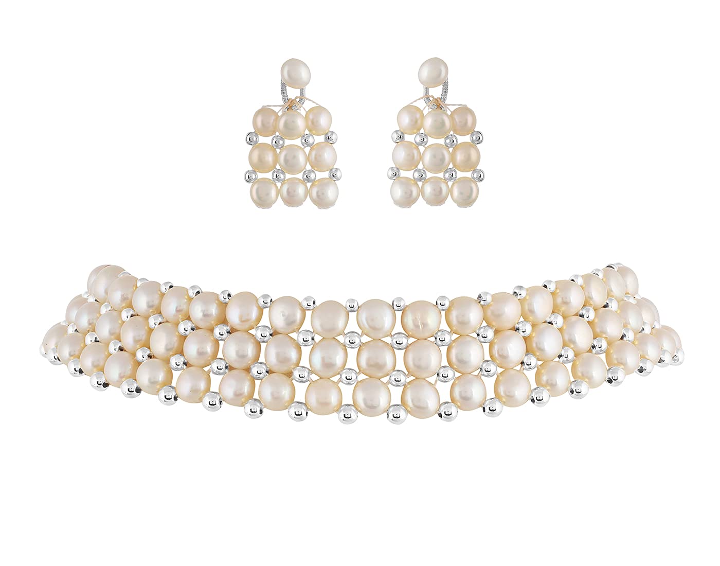 HYDERABAD JEWELS Natural Fresh Water Button Pearls Choker Set For Women Girls With Certificate (TRIPLE LINE),Neck(CKR261) (B09D9HZ13X) Amazon Price History, Amazon Price Tracker