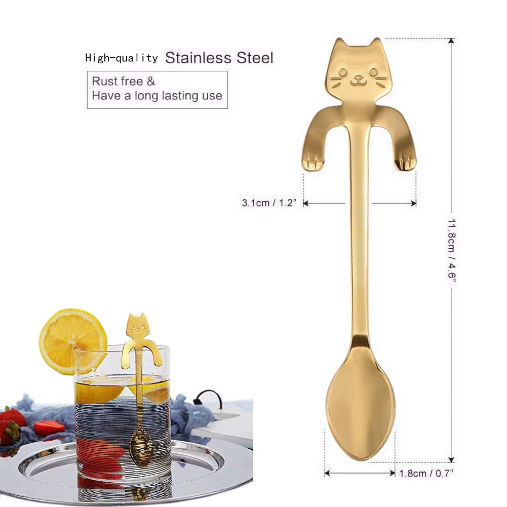 Cucchiaini Caffè Forma Gatto - Set 6 Pezzi Acciaio Inox 304, Mini