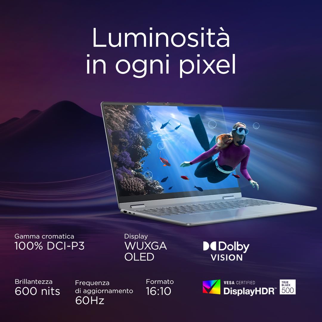 Lenovo Yoga 7 2 in 1 Notebook Copilot+ PC Convertible Touch 14" OLED WUXGA Intel Core Ultra 7 256V RAM 16 GB SSD 512 GB Windows 11 Home WiFi 7 Luna Grey