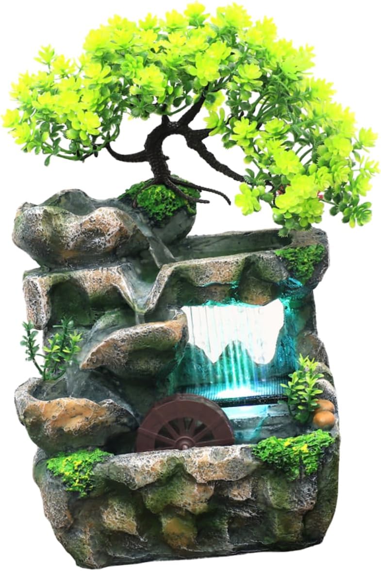 Mini Water Fountain Decor Tabletop Zen Fountain for Indoor Relaxation Creative Desk Decoration Waterfall Feature for Living Room Bedroom Office and Study Us