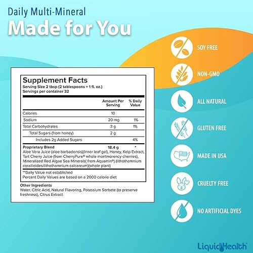 Miniatura 4 de LIQUIDHEALTH Multi mineral diario de 32 onzas, suplemento mineral traza altamente absorbible con ácido fúlvico, minerales iónicos a base de plantas,
