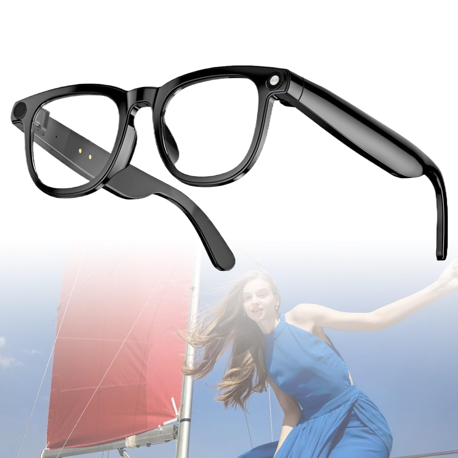 Gafas Inteligentes Con IA Y Cámara De 8MP, Compatibles Con Vídeo HD 1080P, Bluetooth Para Música Y Llamadas, WiFi, Asistente Voz Con IA, Traducción Y Reconocimiento De Objetos Para Viajes(White)