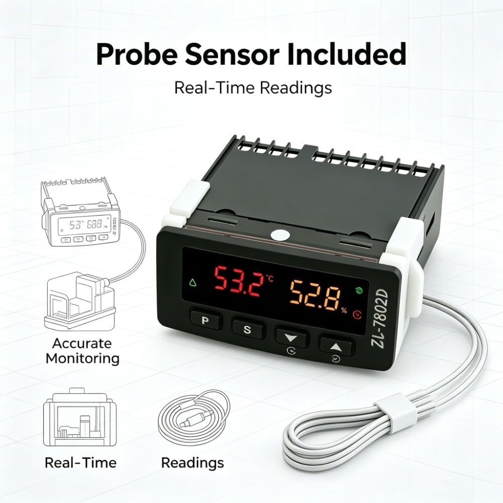 Regulador digital de temperatura y humedad con algoritmo PID, protección IP65, 100 – 240 V CA, para incubadora, invernadero, cultivo de plantas, color negro