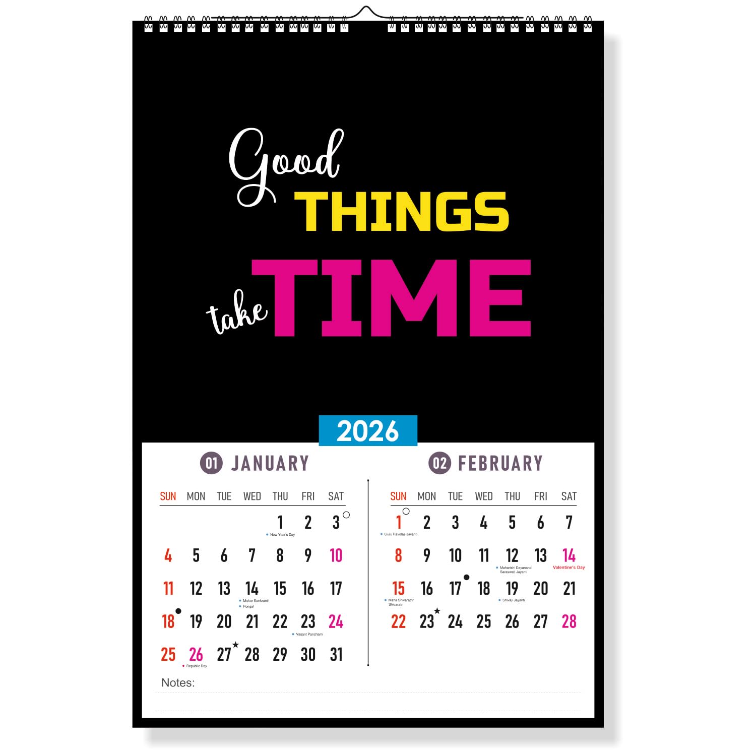 2026 Wall Calendar with Motivational Quote – Monthly Planner with Notes Section, Wire-Bound Hanging Calendar for Home & Office(Z17)-picture-29