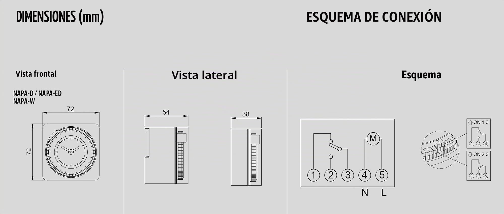 VEMER VE049300 NAPA-ED - Interruptor Horario Electromecánico, Temporizador con Programación Diaria sin Reserva de Marcha, Instalación en Pared, Panel o Carril DIN, Gris Claro