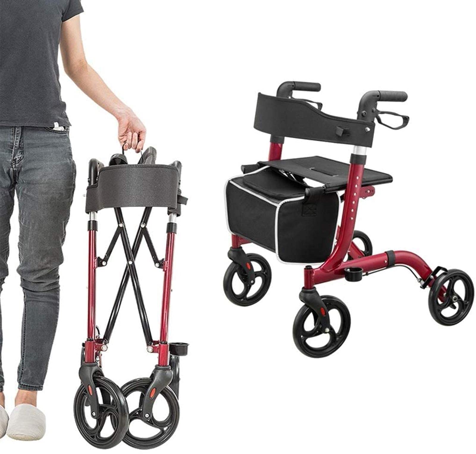 Chodziki Rollator dla seniorów, składane aluminiowe chodziki dla dorosłych, chodziki dla osób starszych z kółkami i regulowanym uchwytem siedziska