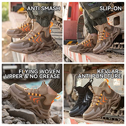 Image of Steel Toe Work Boots for Men Slip on Chelsea Boot with Kevlar Anti-Puncture Sole, ASTM F 2412-24, Men's Industrial & Construction Shoes, Non-Slip Safety Shoes