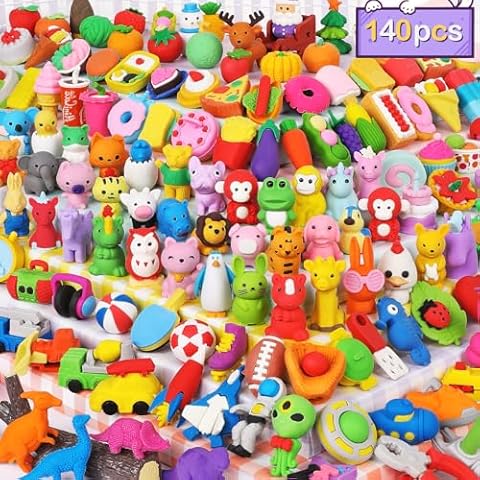Arscniek 140 Pack Animal Erasers for Kids, Take Apart Mini Pencil Erasers, Desk Pets & Treasure Box Toys, Bulk Party Favors, Stocking Stuffers, Classroom Prizes, School Supplies, Gift for Boys & Girls Cover