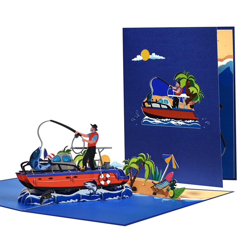3D Pop Up Fishing Card Humorous Fisherman Birthday Card for Dad Angler Husband Grandad Father’s Day with Envelope