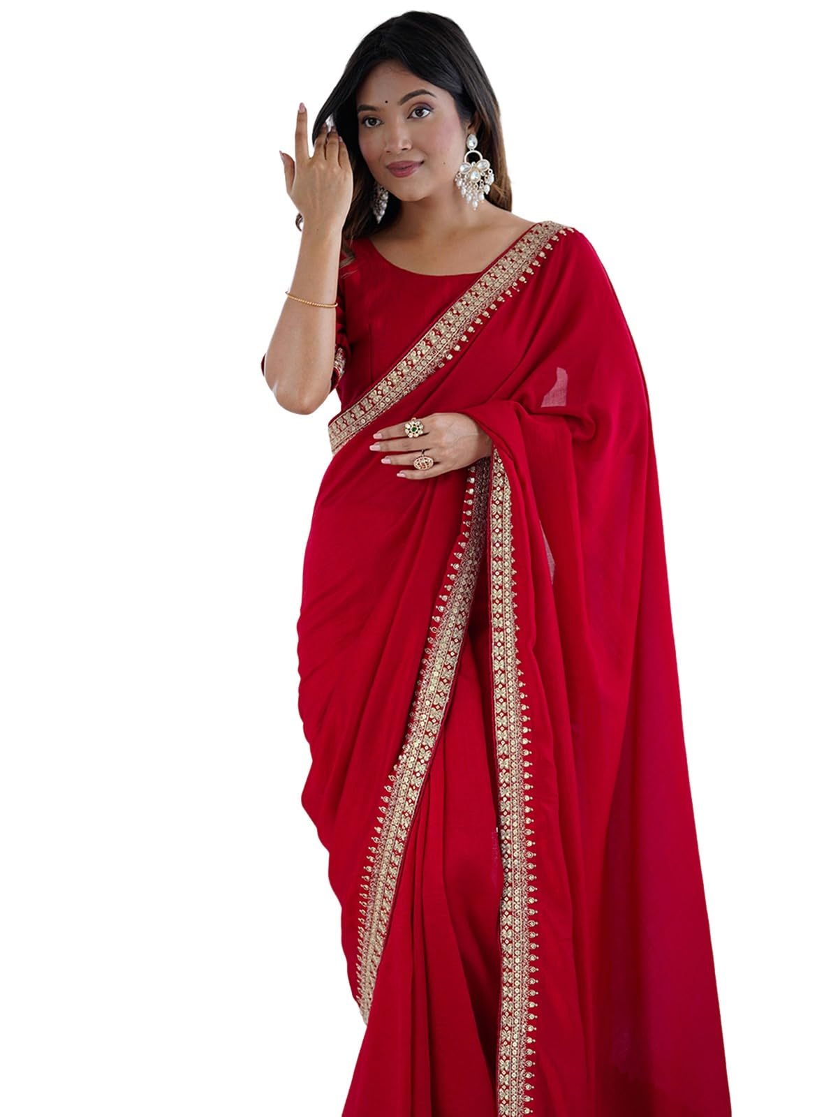 satrani Women'S Silk Sequins Embroidery Saree With Unstitched Blouse Piece-picture-31