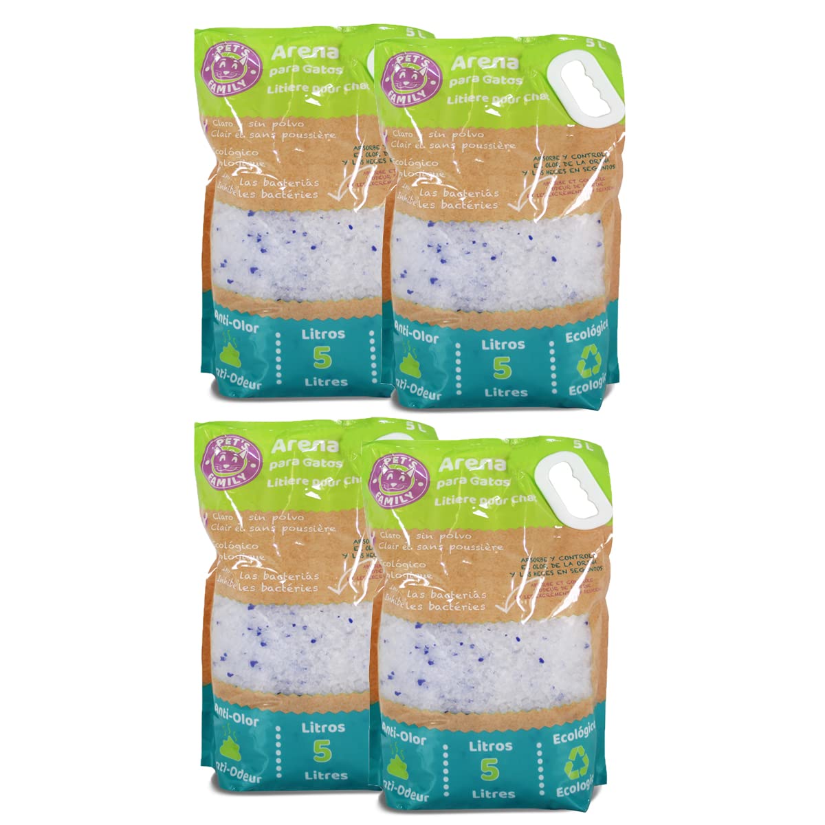 Paquete de 4 Arena para Gatos Ecológica, Inhibe Las bacterias, Tierra Absorbente y Antiolor - 5 L -JUANIO-