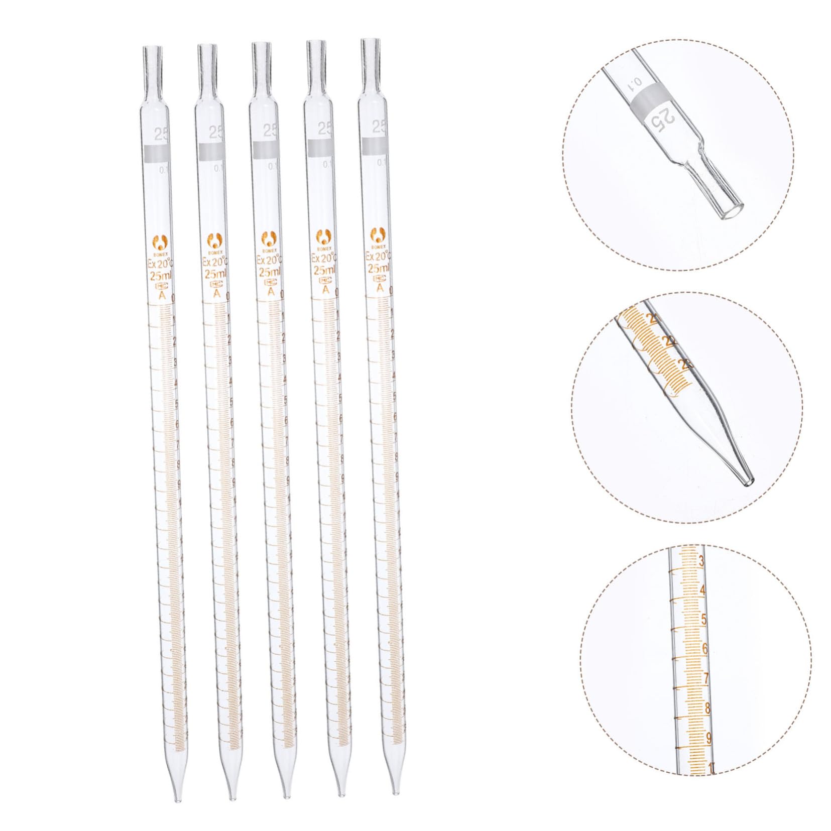 Pipetta Graduata in Vetro 25ml, 20 Pezzi per Laboratorio | Precisione di Misura, Struttura Scale, Formato Portatile, Vetro Trasparente