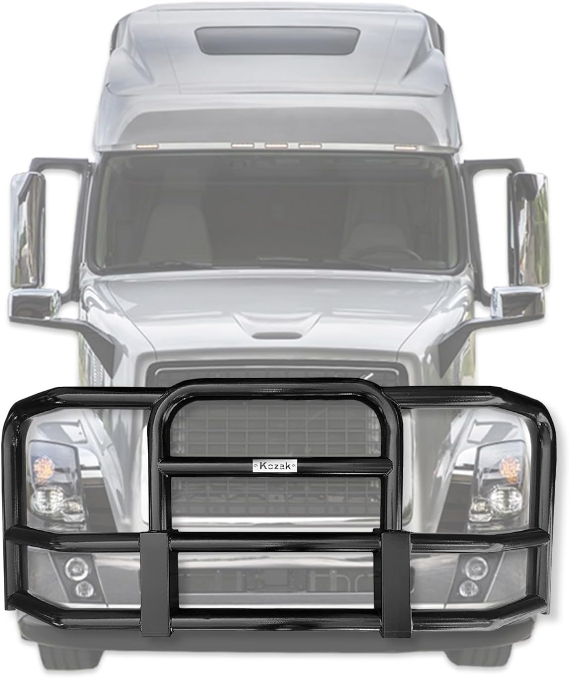 Full Front Grille Deer Bumper Guard - Square Black for Semi Truck Compatible with Volvo VNL 2004-2017 (92"x40") + Bracket