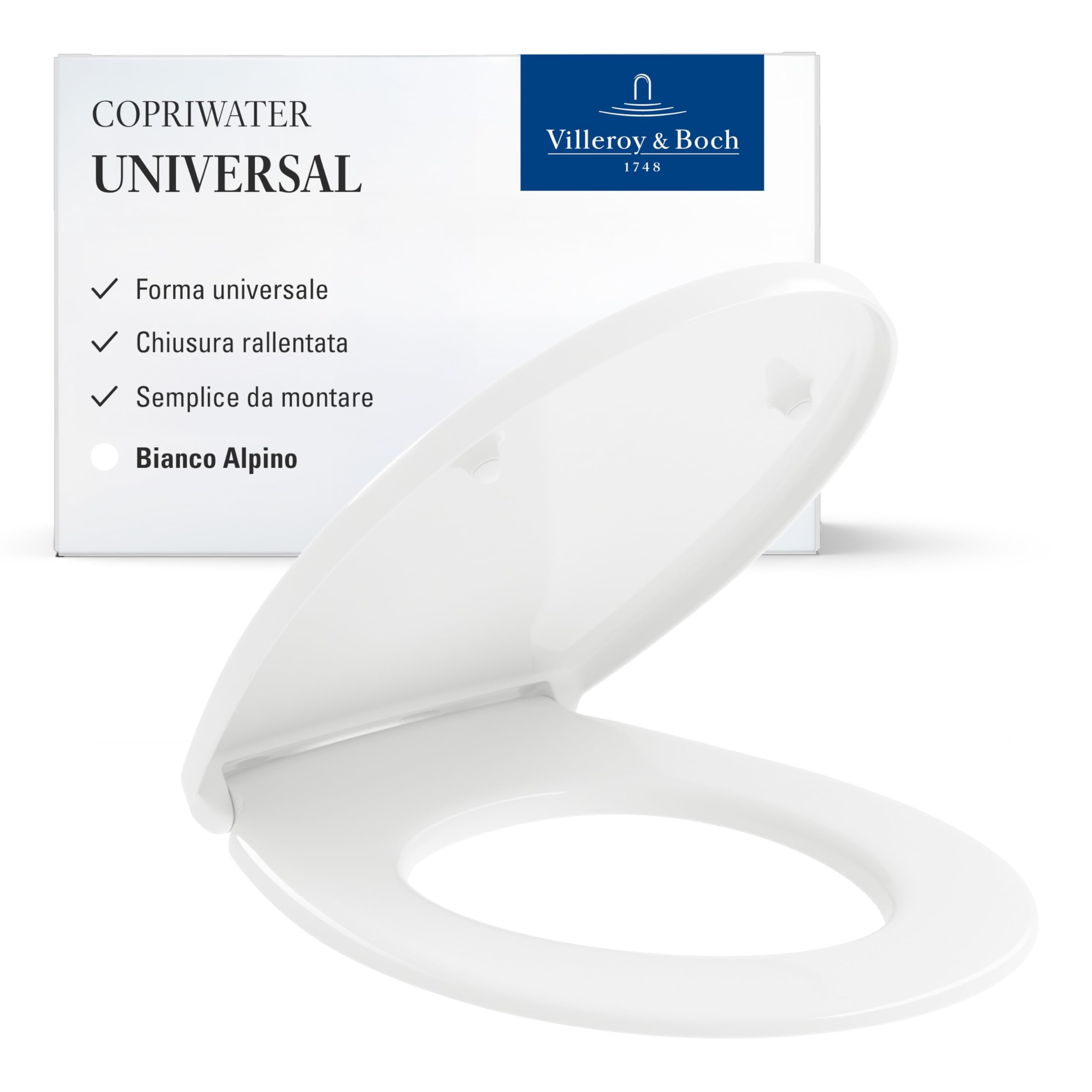 Villeroy & Boch Universal sedile WC, forma ovale – Bianco Alpino | Con chiusura rallentata, rimovibile, Duroplast infrangibile, ricambio originale, 8M94S101