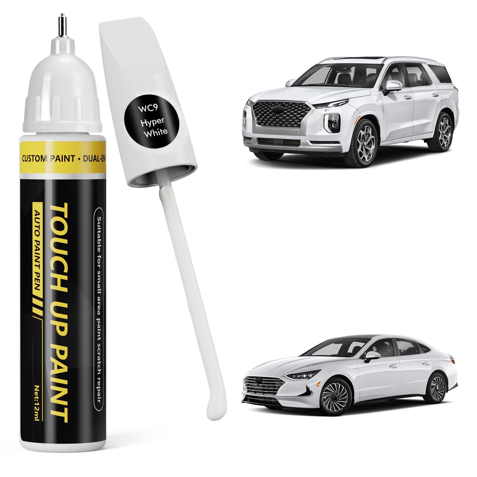 (Hyper White (WC9) Car Touch Up Paint for Hyundai, Car Paint Scratch Repair Kit, 2 in 1 Premium Scratch Remover Pen with Exact Color-Matched