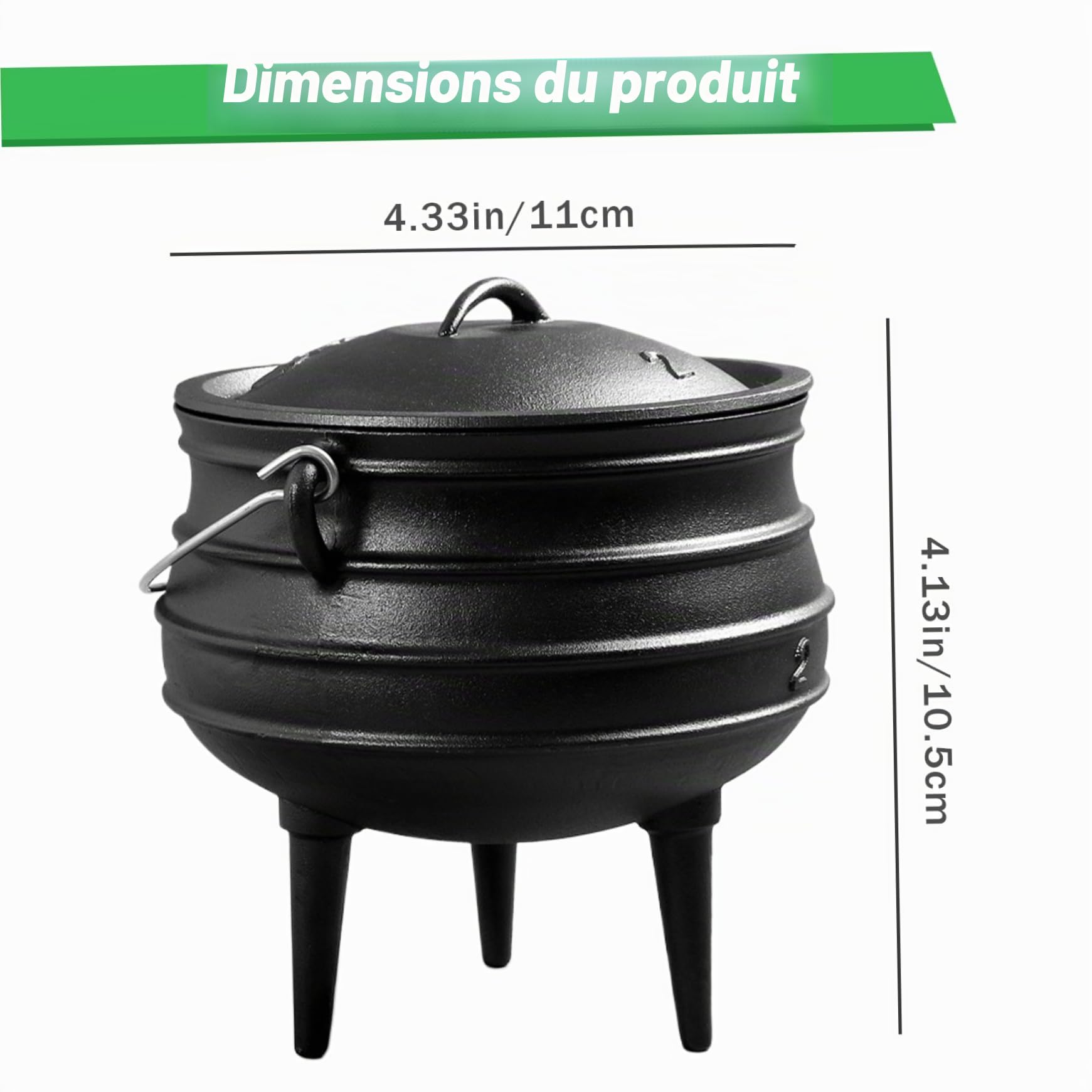Chaudron en Fonte|Chaudron 0, 8 L Sorcières avec Couvercle et Poignée Marmite en Fonte avec 3 Pieds Longs pour Cheminée Cuisson au Charbon Décorations d'Halloween Style 1