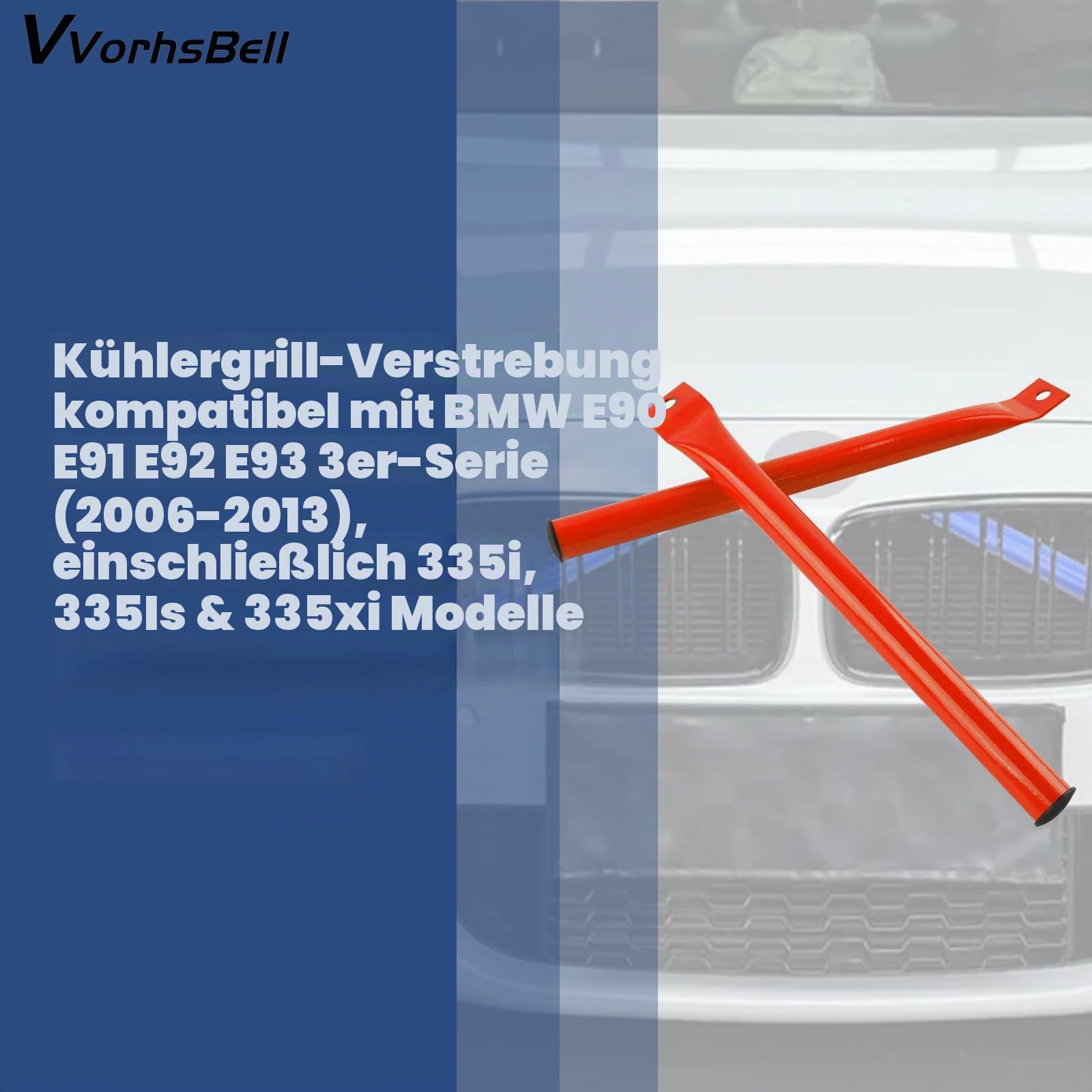 V-förmige Verstärkungsstäbe kompatibel mit BMW E90 E91 E92 E93 3er-Serie 335i, 335is und 335xi Modellen 2006-2013 mit Pulverbeschichtung (rot)