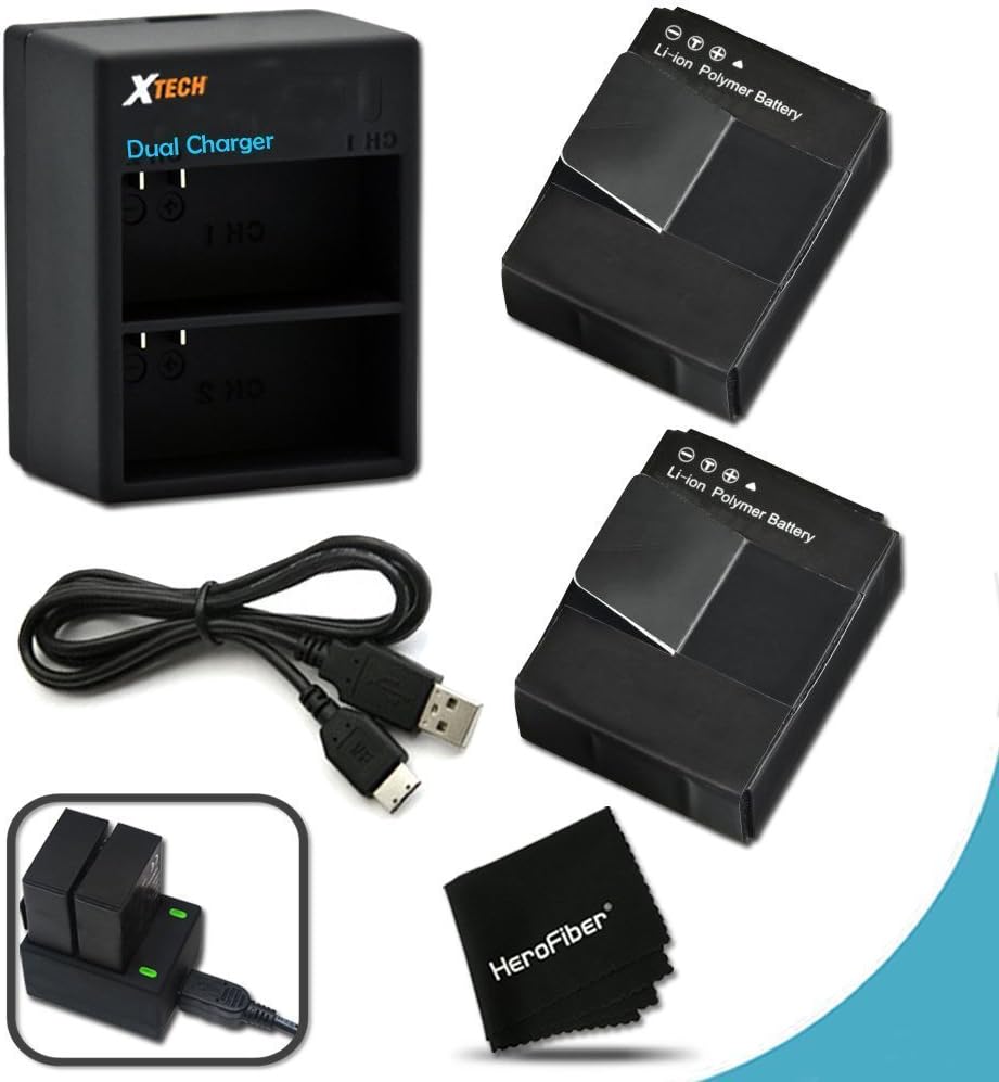 Xtech 2 High Capacity Batteries for GoPro HERO4 Hero 4 and GoPro AHDBT-401 Lithium Ion Battery (2 Batteries + Dual Charger)