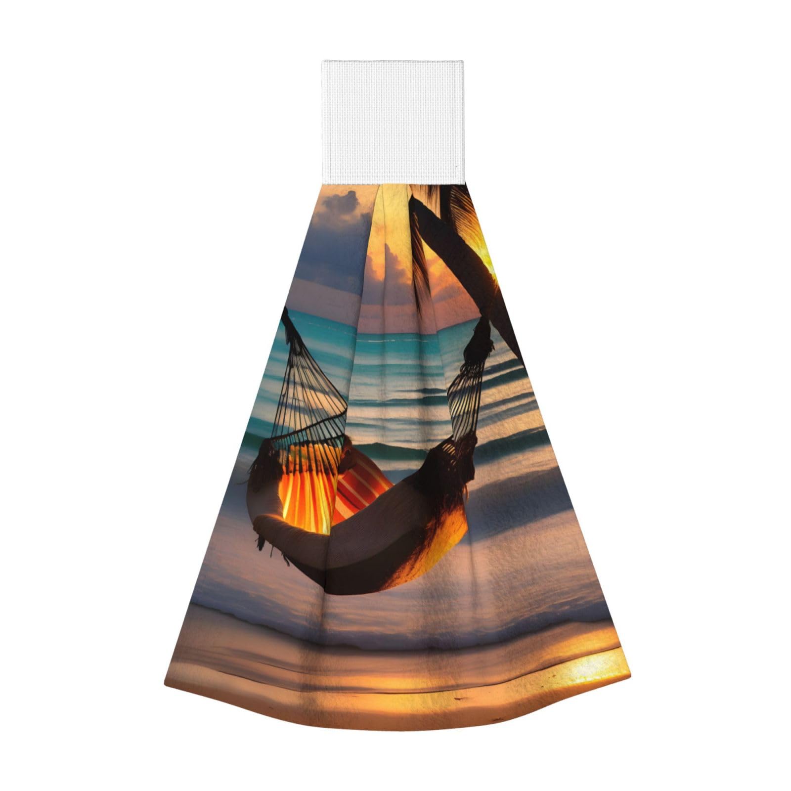 WUPngg Sunset beach hammock Bathroom Tie Towels/Dish Cloth,Kitchen Hanging Towel, Coral Fleece Dry Cleaning Hand Dishcloths One Size