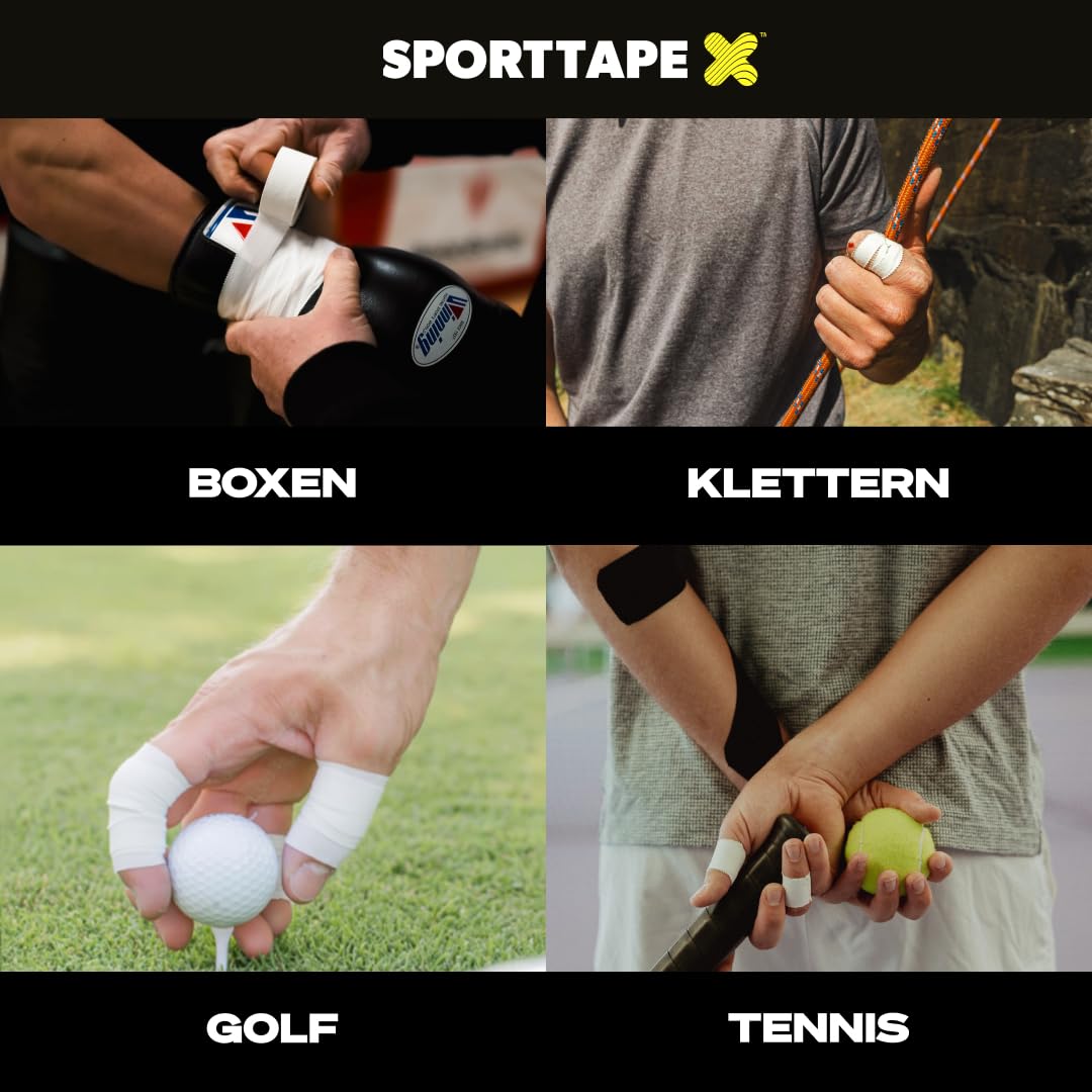 SPORTTAPE Finger Taping Bundle – 9 Rollen Zinkoxid Tape weiß – 6× 1,25 cm + 3× 2,5 cm x 10 m – Fingertape für Klettern, Bouldern, BJJ, Kampfsport, Handball & Volleyball