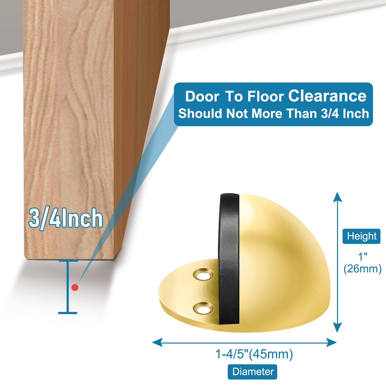2 Pcs Self Adhesive Door Stoppers, Stainless Steel Floor Door Stop Wall Protector Half Dome Floor Gate Stopper Living Room Bedroom Bathroom Office Bla - View #2
