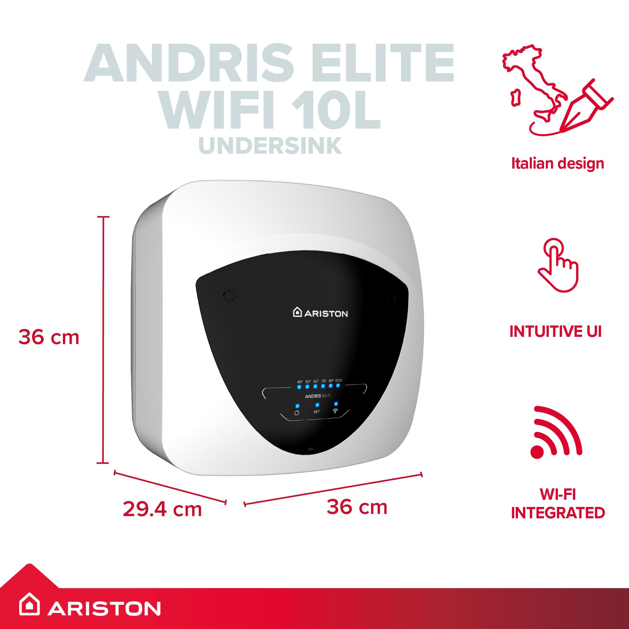 Ariston Andris Elite WiFi 10l Scaldabagno Sotto Lavello 4012004 2.5kw Bianco per Scaldabagno Caldo Lavello