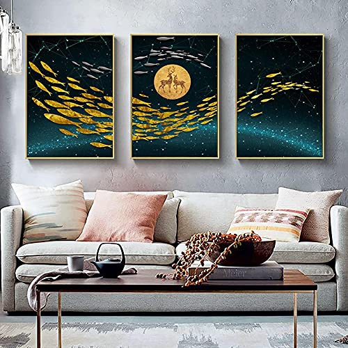 Toile lune dorée art abstrait contemporain éclat haut de gamme pour maison