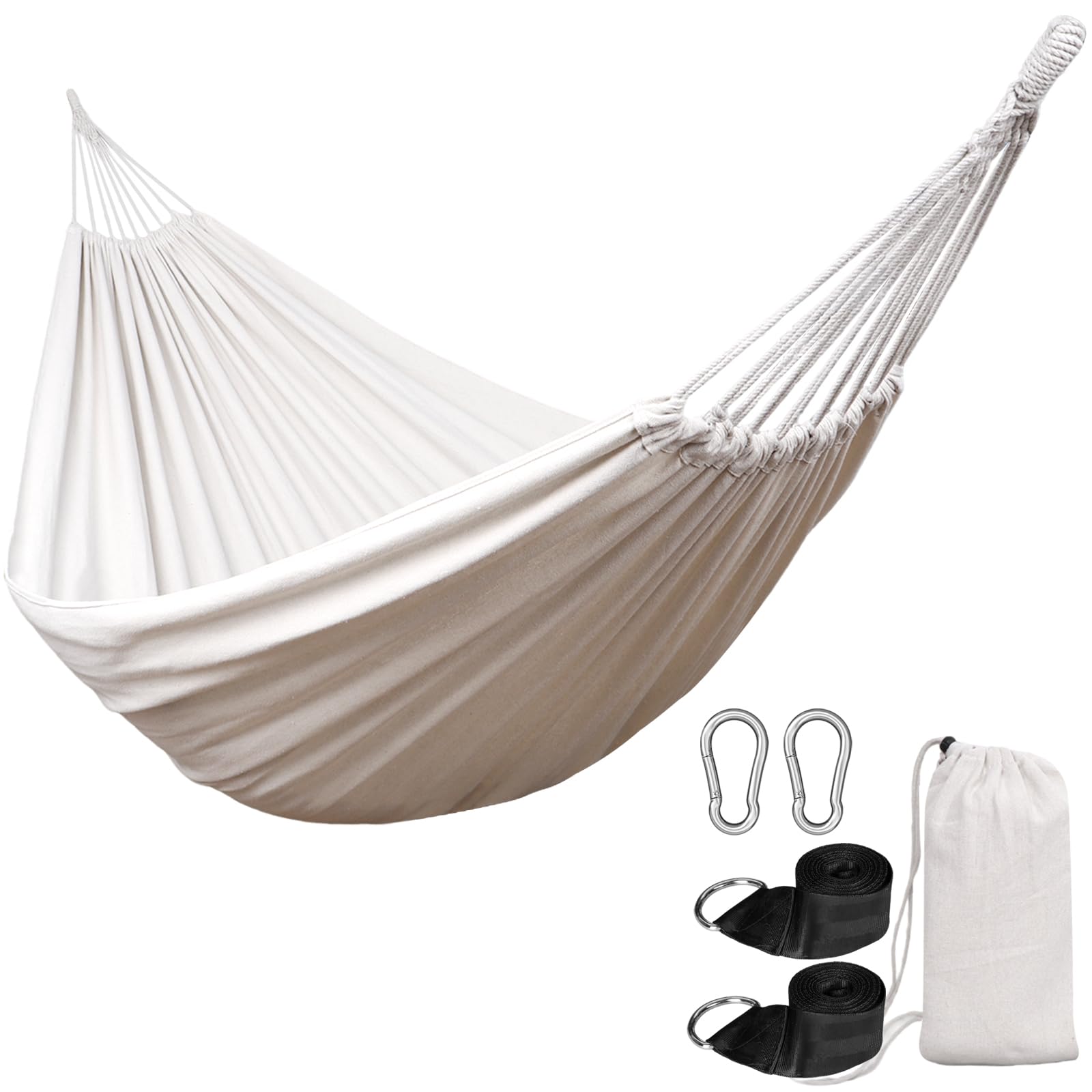ANYOO Hamacs en coton portable avec sangles d'arbre, installation facile, lit suspendu intérieur/extérieur, capacité de 250 kg, parfait pour le jardin, le camping, les voyages
