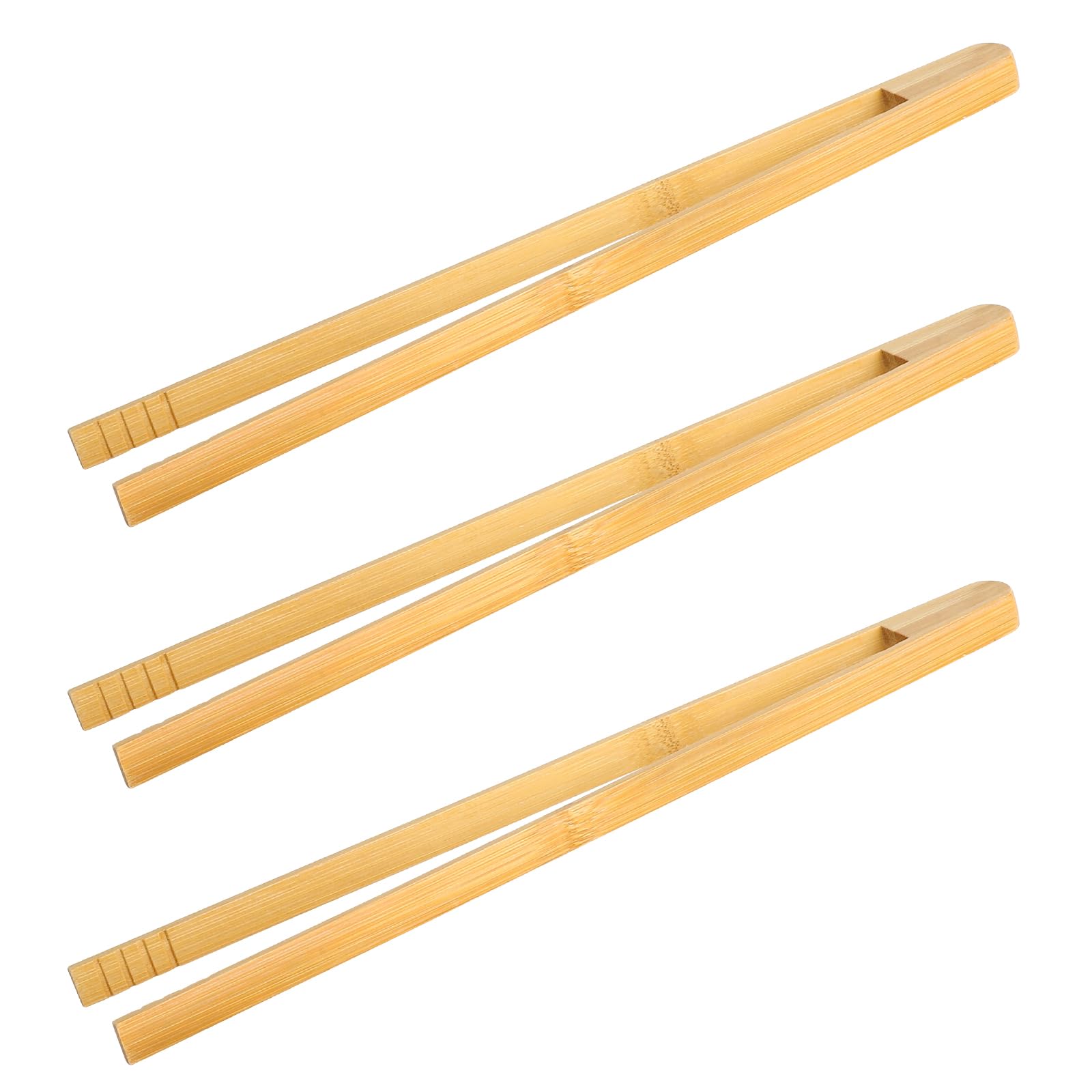 Lot de 3 pinces à barbecue en bois de hêtre de 30 cm pour saucisses, pinces de cuisine en bois de qualité supérieure avec fraisage rainuré, toast tongs pour salade, barbecue, steaks et légumes