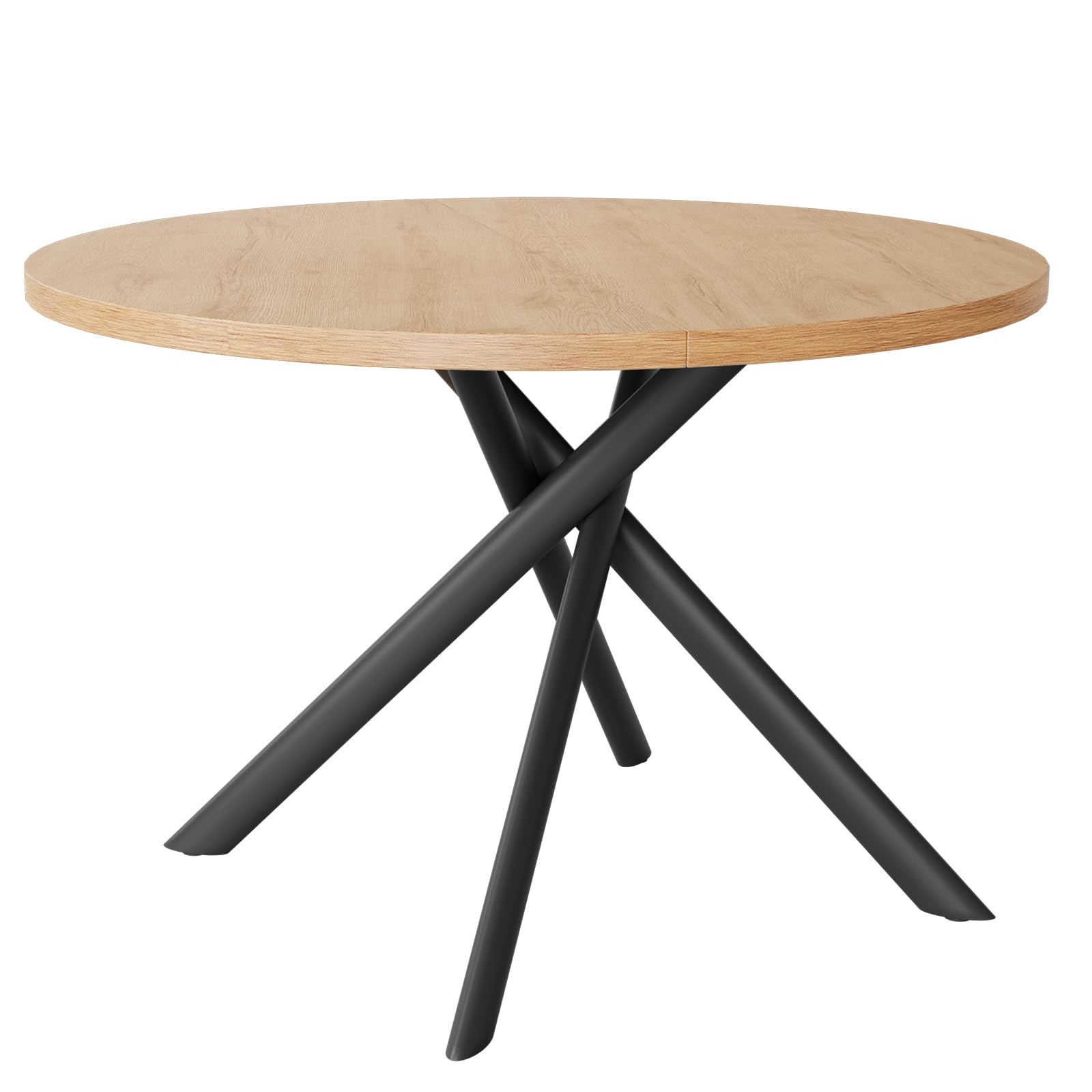 HIPIHOM 45.3 Inch Modern Round Dining Table for 4, Space-Saving Dinette with Carbon Steel Legs for Home Kitchen Apartment(Oak Table)