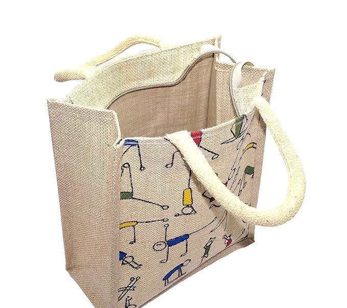 Jute Bag tote bag eco friendly bag for shopping/tiffin/picnic/grocery/gym hand bag with zip and handle big size for men and women Multicolour Random Design (Pack of 1) (B0CR6SWZCG) Amazon Price History, Amazon Price Tracker