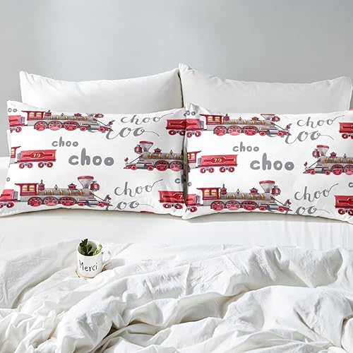 Miniatura 4 de Juego de funda de edredón con diseño de dibujos animados para niños, tren para niños, niñas, Choo-Choo, ferrocarril, pistas, decoración, juego de