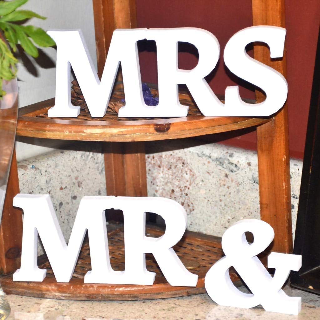 IronBuddy Mr Mrs Sign Letters 3D Wooden Letters Decoration Wooden Mr and Mrs Letters for Party Wedding Table Decoration Photo Props (Large, White)